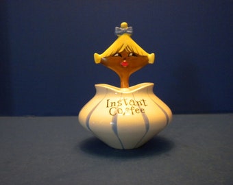 Holt Howard Pixieware Pixie Instant Coffee Condiment Jar w Spoon and Base Jar in Very Good Vintage Condition