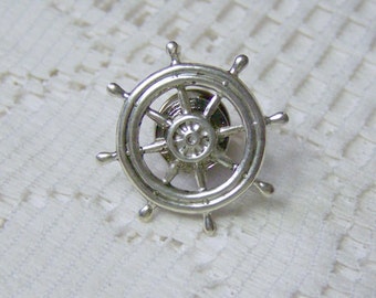 Nautical SHIPS WHEEL Lapel Pin - Tie Tack - Steampunk - Silver - Tie Tac