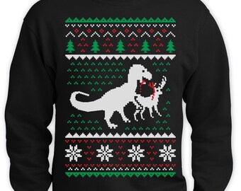 T-Rex Vs Reindeer Ugly Christmas Sweater Men Funny Sweatshirt