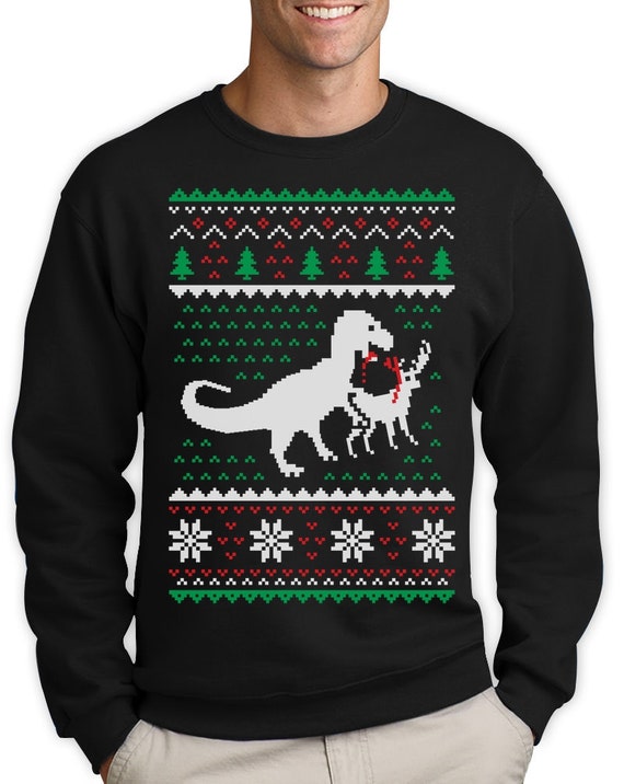T-Rex Vs Reindeer Ugly Christmas Sweater Men Funny Sweatshirt