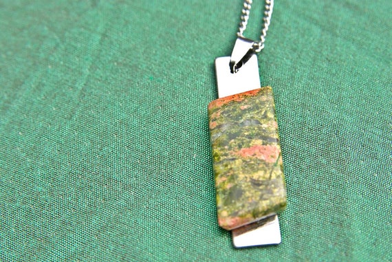 Unakite Jewelry, Gemstone Necklace, Pendant Cabochon, Healing Crystals, Unakite Gift for Her, birthstone