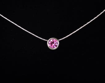 Floating Pink Sapphire, Lab Created, Sterling Silver Necklace