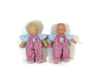 8 inch Waldorf doll romper, pink and blue doll romper, Waldorf clothing, sweet small doll jumpsuit one piece doll clothing