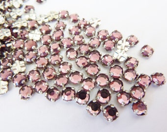 50 vintage sew on rhinestones, Ø4mm, amethyst, round