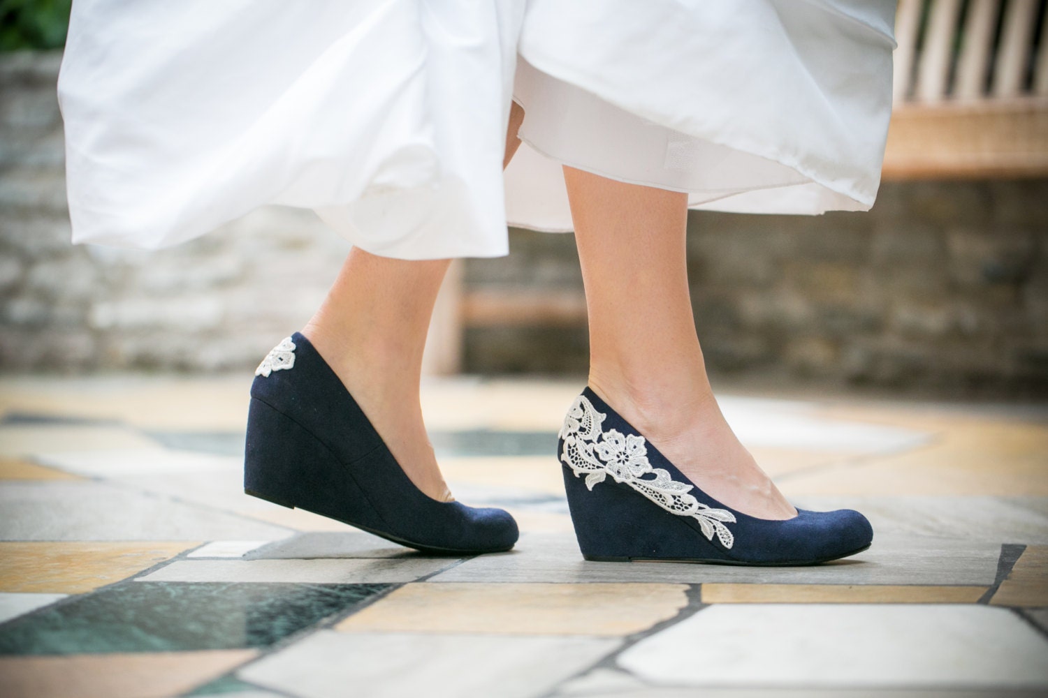 blue wedge wedding shoes