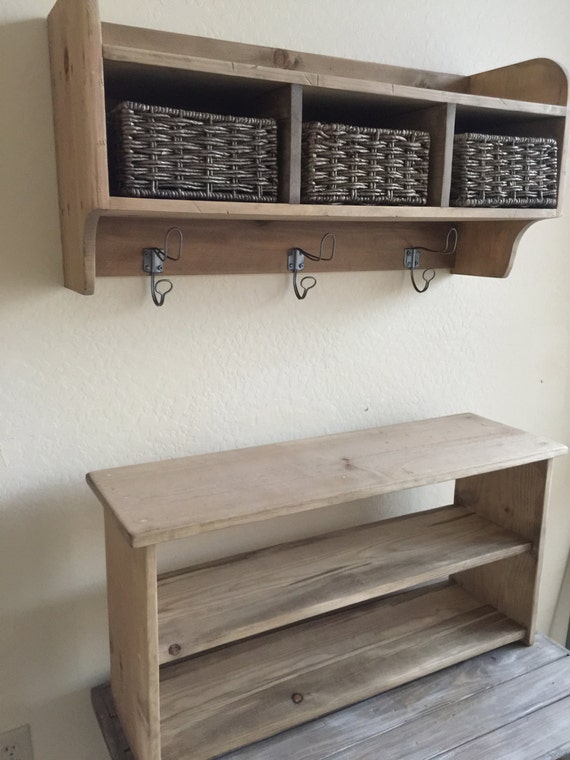 Rustic Hall Tree Primitive Bench and Coat rack Entry way