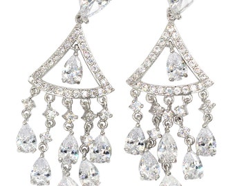Shining triangle crystal pendant silver earrings