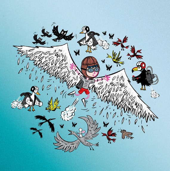 Learning To Fly - children's art poster print by Oliver Lake - iOTA iLLUSTRATiON