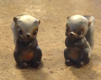 Vintage Josef Originals Baby Squirrel Figurine Japan Porcelain Set of 2 Adorable Forest Animals