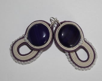 Purple and Cream with Stripped Agate Soutache Earrings