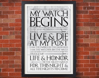 Game of Thrones Night's Watch Oath Poster - Jon Snow - Typographic Poster