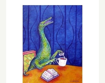 25% off Procompsognathus at the coffee Shop Dinosaur Art Print