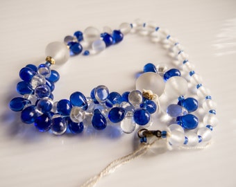 Vintage Czech Cobalt, Frosted, Clear and Teardrop Molded Glass Beads from Broken Necklace