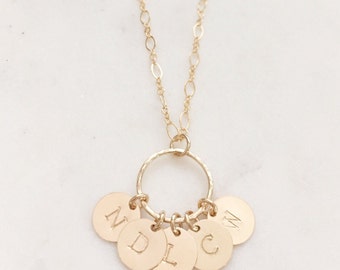 Hand Stamped Initial Necklace | Family Necklace | Mom Necklace | Grandmother Necklace | Family Initial Necklace | Long Initial Necklace