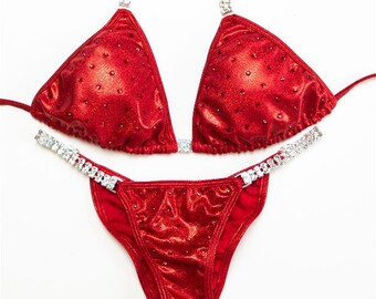 Ships Tomorrow! Angel Bliss. Light Siam. Hologram Red Medium Brazilian NPC Fitness Competition Bikini