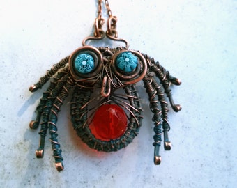 Copper wire wrapped pendant "Spider"