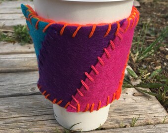 Bright Rainbow and Orange Reusable Coffee Cozy / Rainbow Coffee Sleeve / Rainbow Coffee Cup Coosy / Coffee Cuff / Coffee Cosy / Mother’s Day