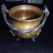 Mid Century Copper Cauldron Plant Holder Hammered Copper Iron Feet twisted iron Handle West Germany vintage