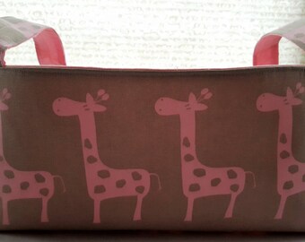Long Diaper Caddy Fabric Organizer Basket Container Maple Pink Giraffes Bin Storage