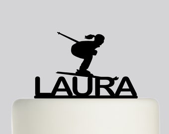 Birthday Cake Topper - Girl Skiing Ski NAME Cake Topper - Custom Cake Topper - Happy Birthday - Personalised with your Name.581