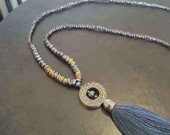 Long Tassel Necklace with Pendant