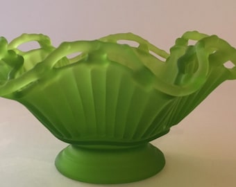 Vintage Westmoreland Satin Green Glass Bowl
