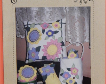 Sherbet Blossoms wool felt applique pillow and other small projects pattern designed by Robin Kingsley for Bird Brain Designs