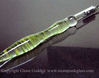Olive green spiral handformed glass calligraphy & drawing dip pen for removable nibs