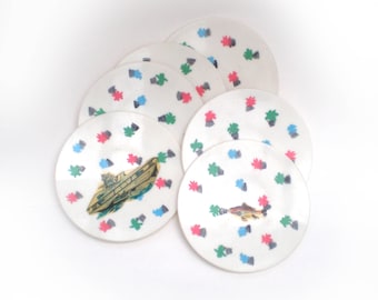 Vintage toy plates. unusual post war design on six plastic plates. 1950's/1960's. By Games Boy