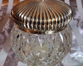 Vintage Avon Cut Glass Vanity Jar with Metallic Lid