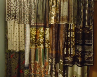 Shades of Sage Green & Brown Gypsy Boho Curtains - 63" long