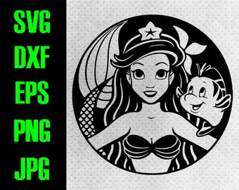 Little Mermaid - Ariel & Sebastian - svg, dxf, eps, png, jpg cutting files - Paper piecing - Starbucks