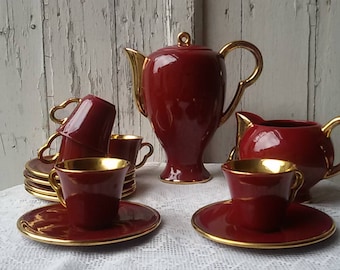 Coffee Mocha Magdalithe Burgundy and gold/vintage 50 s/french vintage