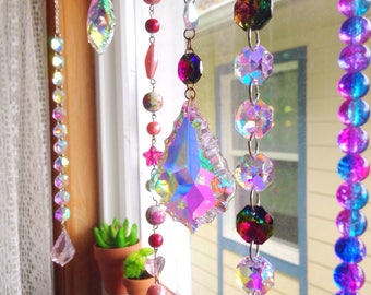 Set of 10 custom AB crystal sun catcher window hangings/you choose colors/chandelier prisms/suncatcher/beads/boho home decor/gypsy/bohemian