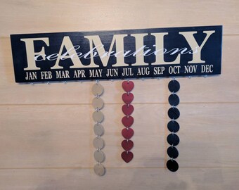 Family celebrations board *** navy board with beige font white celebration***