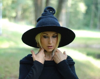 Witch hat wizard hat black felted hat from wool Halloween costume witch costume larp hat cosplay CUSTOM MADE choose your own colors