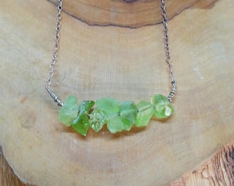 Raw Peridot Necklace Silver Chain Natural Gemstone