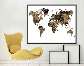 Map World Map Poster World Map Art World Map Print World Map Wall Art, Sepia Print