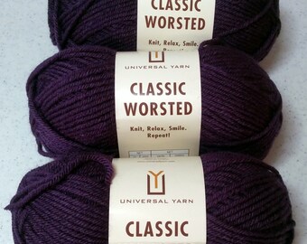 3 Skeins Universal Classic Worsted Yarn, Merlot, Color 625 Lot 1784