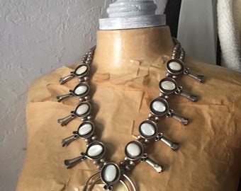 Vintage 70's Mother of Pearl Squash Blossom Necklace - PRICE REDUCED
