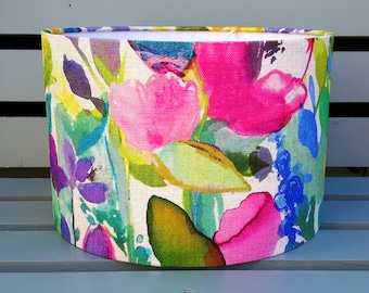 Bluebellgray PETITE MODE contemporary colourful floral watercolour paint print fabric design drum light lampshade in sizes 20cm 25cm & 30cm