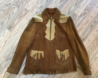 Vintage Suede Leather Jacket w/ Fringe Western Cowboy Cowgirl Ladies M