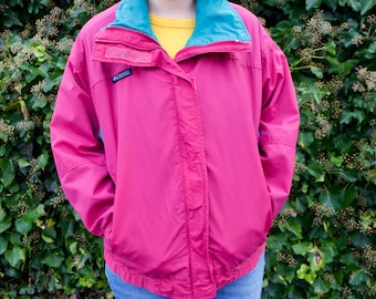 Vintage 90s Columbia Ski Jacket | Colorblock BUGABOO Pastel Hipster Windbreaker | Lightweight Pink and Teal Jacket