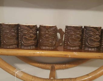 Set of 7 Orchids of Hawaii Handled Tiki Mugs
