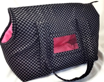 Black Pleather Cuddle Dog Carrier, Dog Purse, Dog Tote, Small Dog Purse, Handmade Dog Carrier