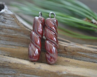 Handmade Porcelain Raku Bead Pair