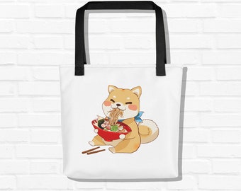 Cute Shiba Inu Tote bag, Kawaii Shiba Inu Dog, Classic Ramen Shiba Inu Art, Unique Cute Beach Tote Bag, Cute Graphics Dog Gift