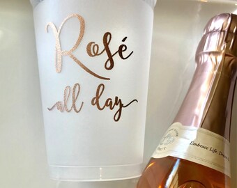 ROSÉ ALL DAY Frosted Shatterproof Cups | Set of 10 | 12 oz. | Rose Gold Foil Print