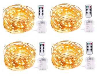 4 Pack Fairy Lights Battery Operated String Lights 8 Modes 50 LED 16 ft Fairy String Lights with Remote and Timer Warm White USA Seller
