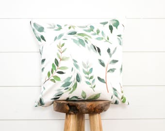 Olive Branch Pillow Cover, Painted Leaves Decorative Pillow, Botanical Pillow